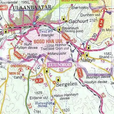 Strassenkarte Mongolei Lateinische Beschriftung